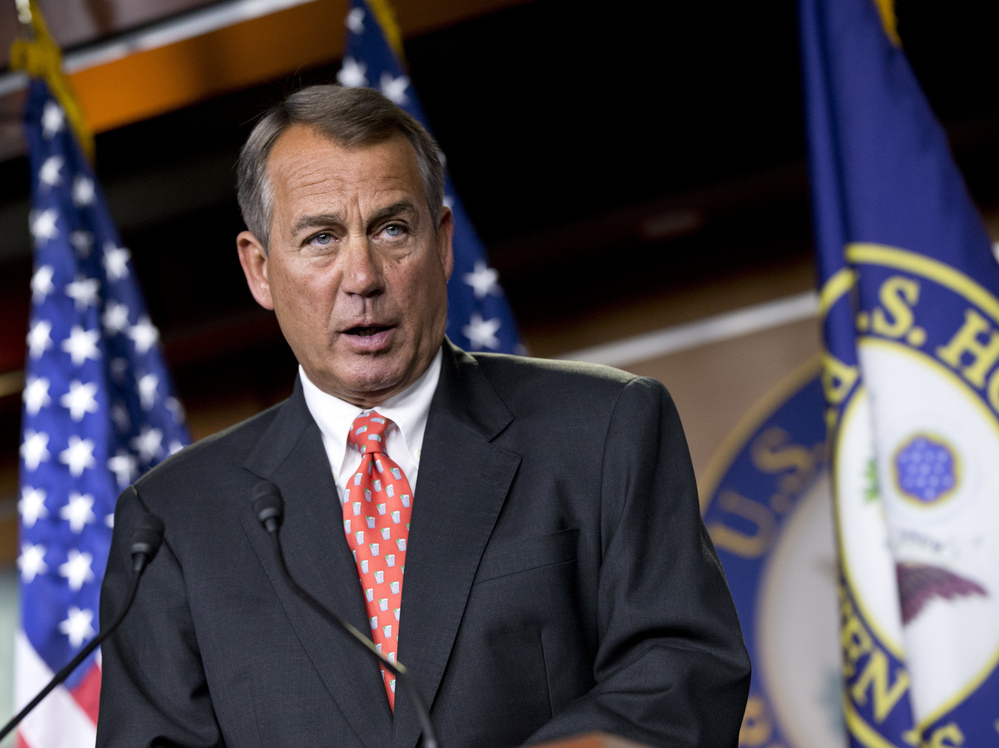 House Speaker John Boehner of Ohio speaks to reporters on Capitol Hill Thursday after private talks with Treasury Secretary Timothy Geithner.