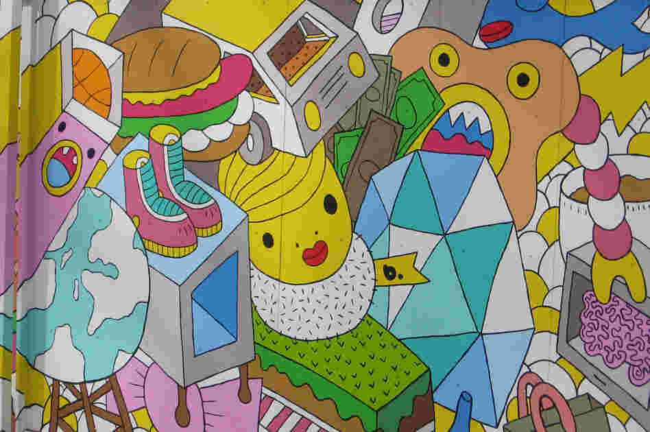 Greek artist B. calls his mural "a sea of objects." It was added to Wynwood Walls in 2011.
