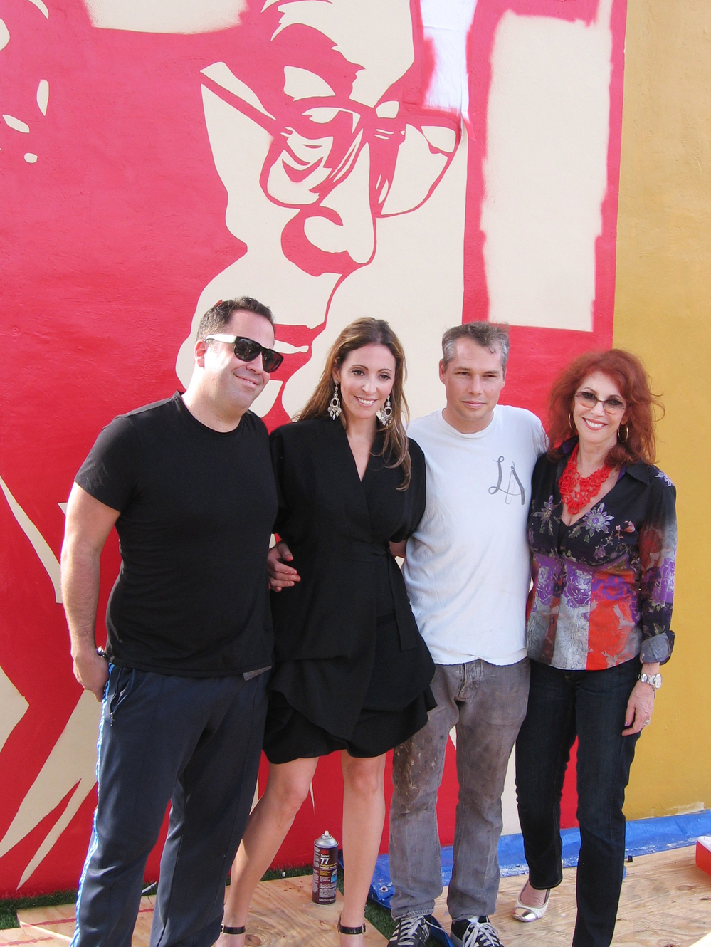 Tony Goldman's son, Joey (far left), and daughter, Jessica (center), pose with artist Shepard Fairey and their mother, Janet Goldman.
