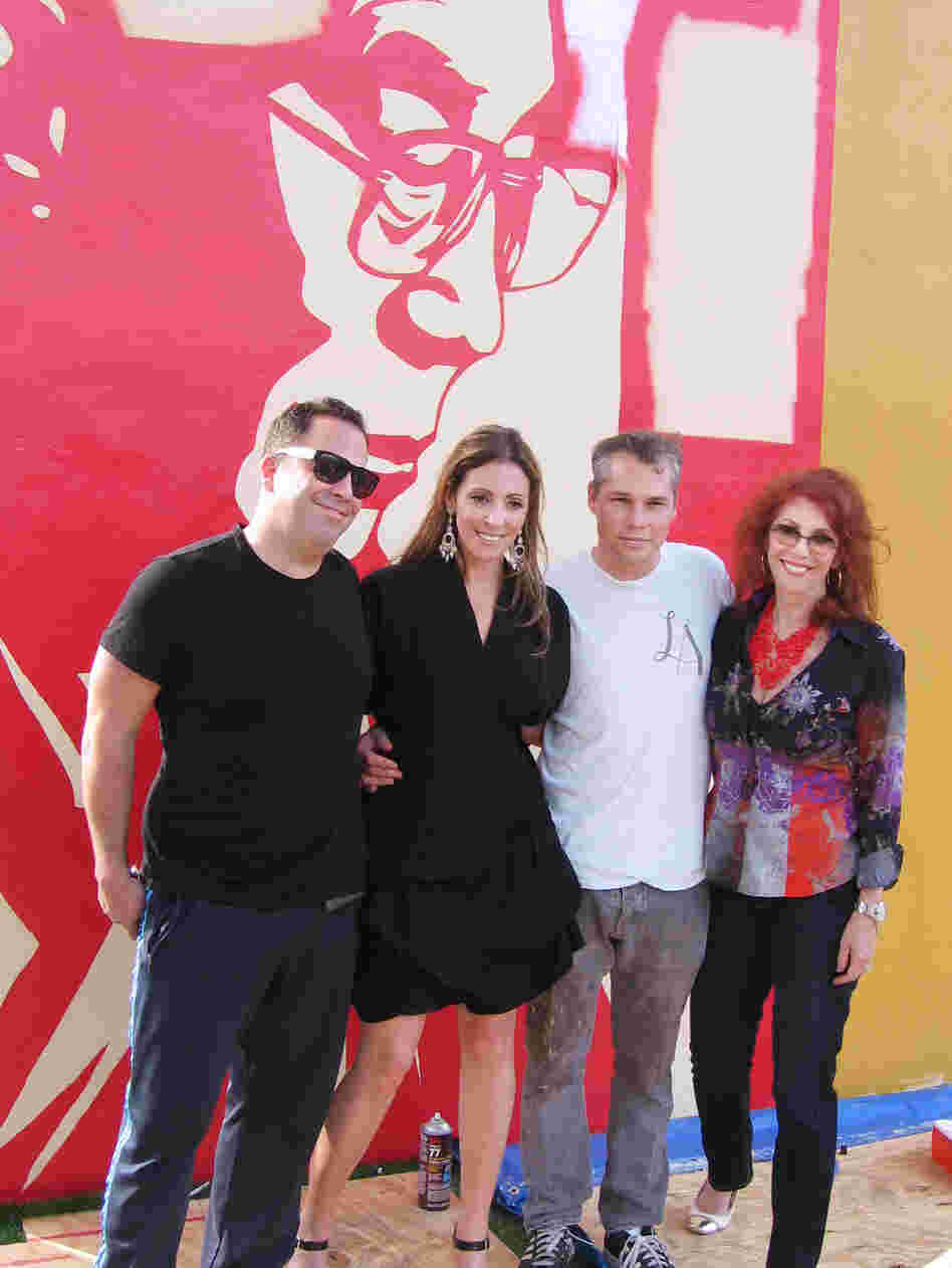 Tony Goldman's son, Joey (far left), and daughter, Jessica (center), pose with artist Shepard Fairey and their mother, Janet Goldman.