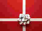 Simple red gift wrap with a silver bow.