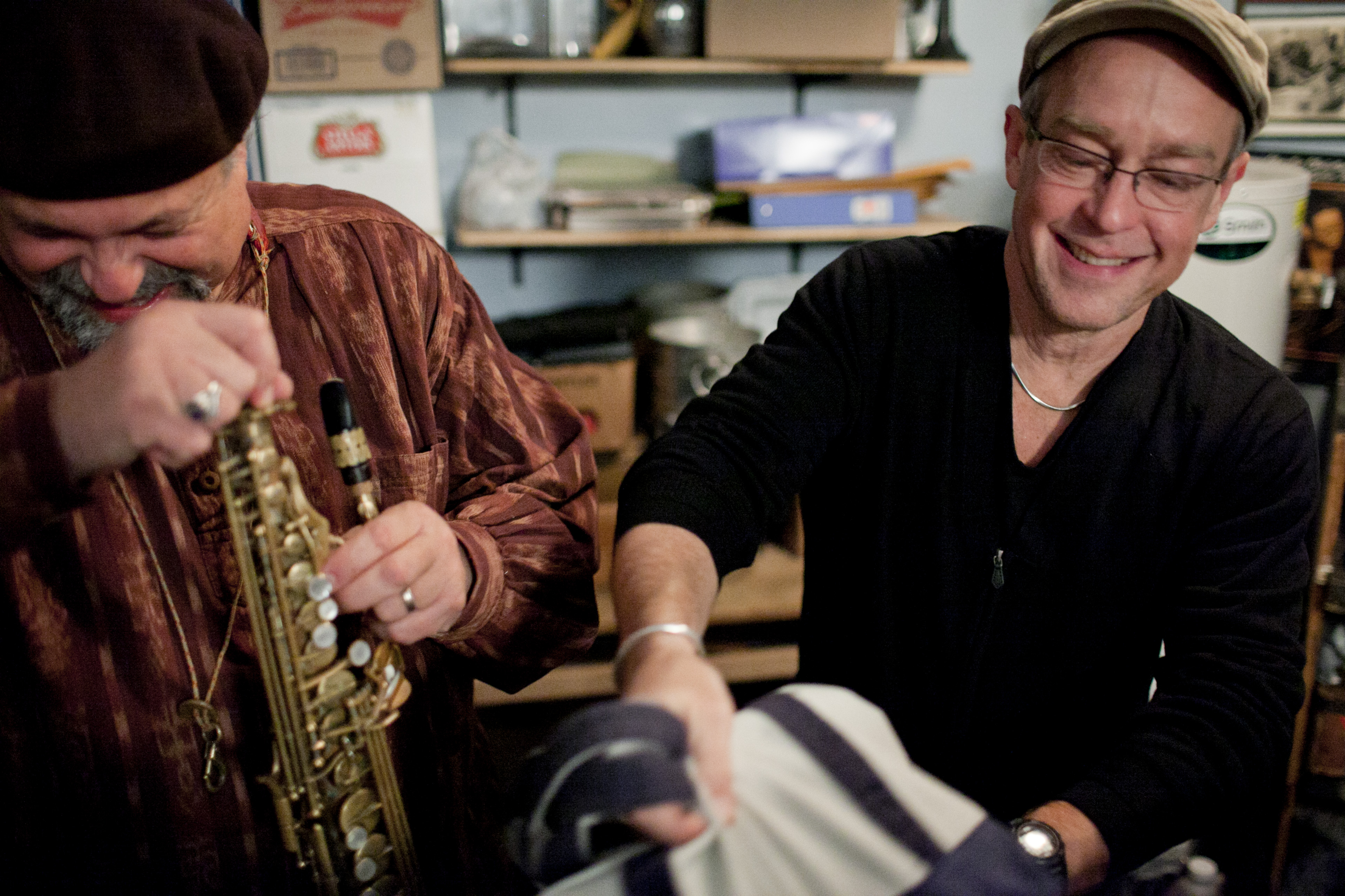 Joe Lovano (left) and Dave Douglas, backstage in the Village Vanguard "kitchen."