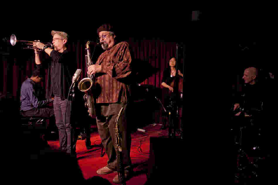 The Sound Prints Quintet is: (L-R) Lawrence Fields, Dave Douglas, Joe Lovano, Linda Oh, Joey Baron.