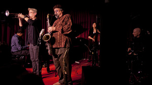 The Sound Prints Quintet is (L-R): Lawrence Fields, Dave Douglas, Joe Lovano, Linda Oh, Joey Baron.