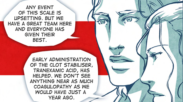 Drama ensues when doctors work to save patients bleeding from traumatic injuries. (Ian Roberts)