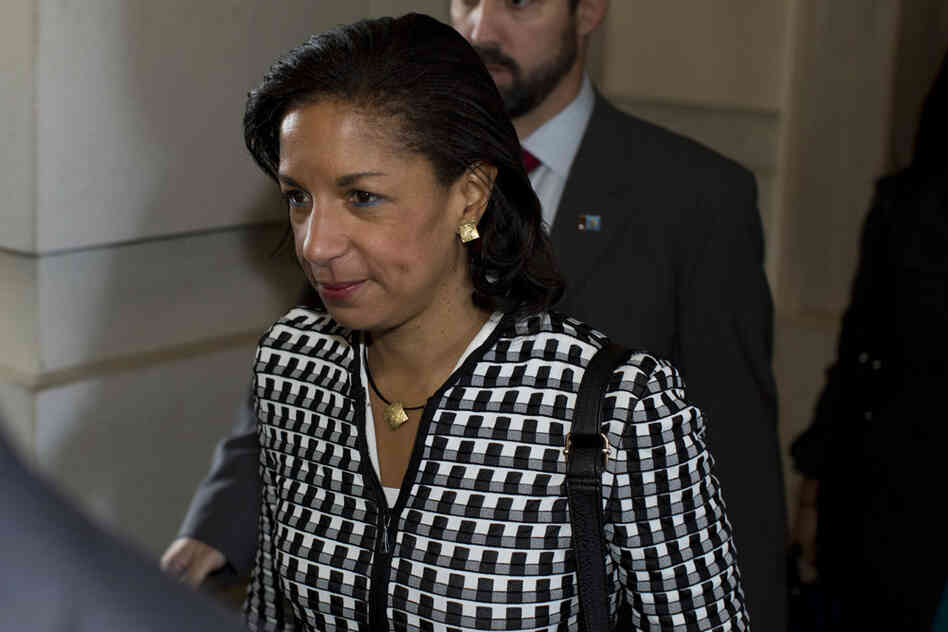 U.N. Ambassador Susan Rice leaves a Nov. 28 meeting on Capitol Hill with Sen. Susan Collins, R-Maine, and Sen. Bob Corker, R-Tenn., about the Benghazi terrorist attack.