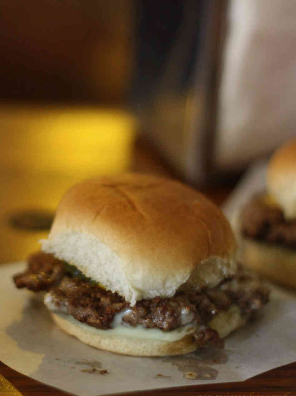 A softly-lit Booches' burger, back in the days of the Hostess bun.