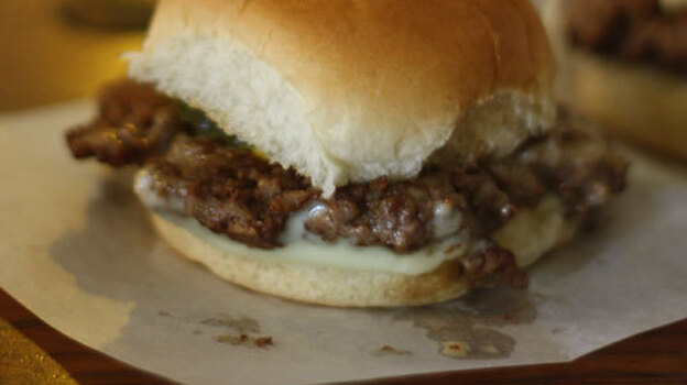 A softly-lit Booches' burger, back in the days of the Hostess bun. (Flickr.com)