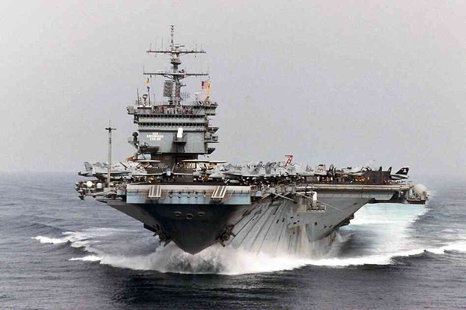 USS Enterprise sails in the Persian Gulf while in support of Operation Southern Watch and the extended "no-fly" zone over Iraq on Sept. 22, 1996.