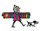 Illustration: A woman walks down the street with an armful of books.