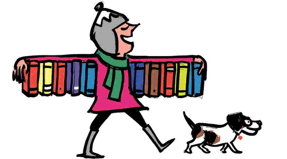 Illustration: A woman walks down the street with an armful of books. Illustration: A woman walks down the street with an armful of books.