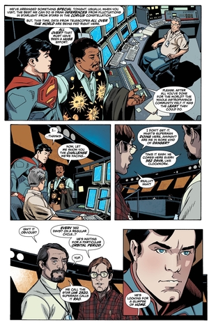 Superman is overwhelmed by the generosity of the scientists at the Hayden Planetarium.
