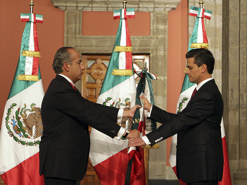 Pena Nieto (right) inherits a country with a mixed record. Most of Mexico is embroiled in a deadly drug war, but also boasts an economy that is doing surprisingly well.
