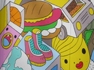 Greek artist B. calls his mural "a sea of objects." It was added to Wynwood Walls in 2011. Greek artist B. calls his mural "a sea of objects." It was added to Wynwood Walls in 2011.