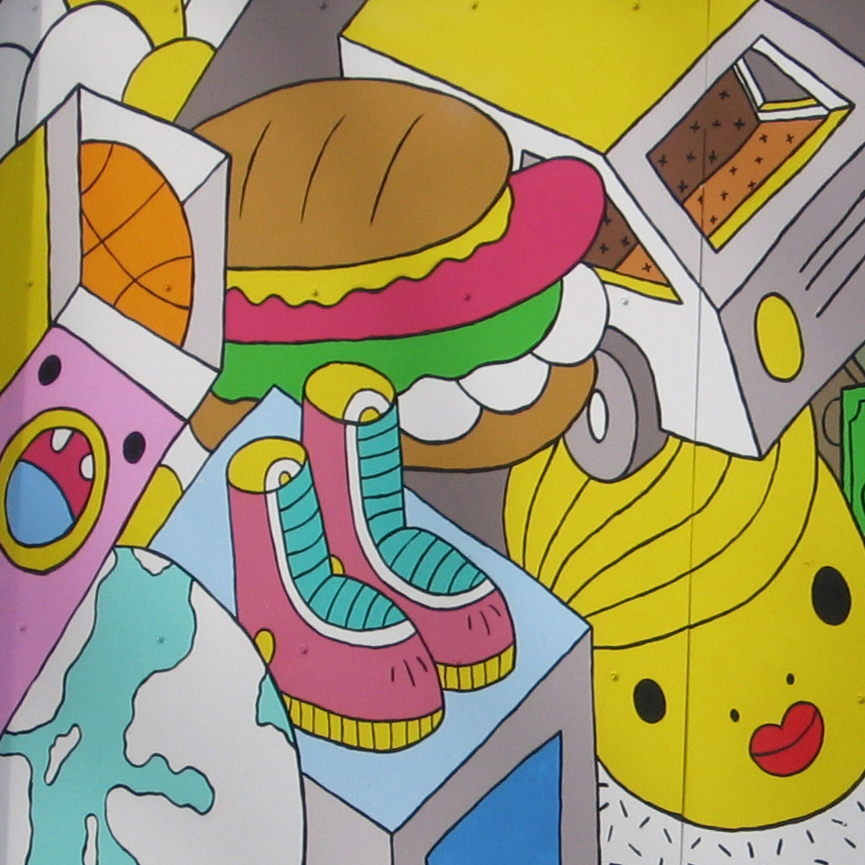 Greek artist B. calls his mural "a sea of objects." It was added to Wynwood Walls in 2011.