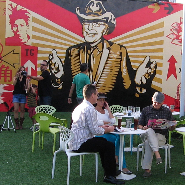 Los Angeles artist Shepard Fairey's new mural revolves around an image of Wynwood Walls founder Tony Goldman.