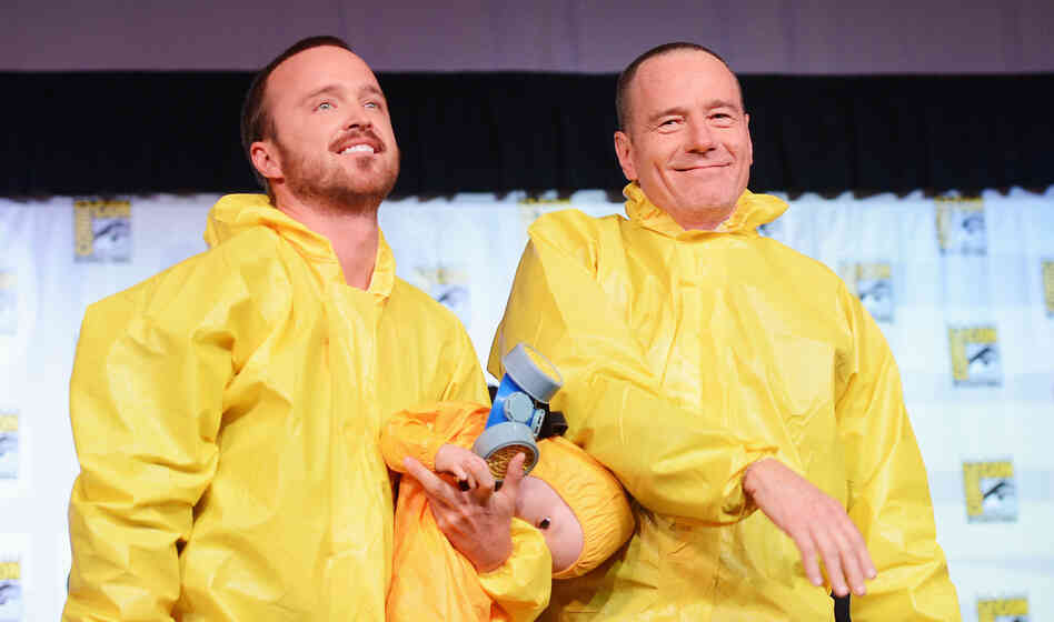 SAN DIEGO, CA - JULY 13: Actors Aaron Paul and Bryan Cranston speak at AMC's "Breaking Bad" Panel during Comic-Con International 2012 at San Diego Convention Center on July 13, 2012 in San Diego, California. (Photo by Mark Davis/Getty Images) SAN DIEGO, CA - JULY 13: Actors Aaron Paul and Bryan Cranston speak at AMC's "Breaking Bad" Panel during Comic-Con International 2012 at San Diego Convention Center on July 13, 2012 in San Diego, California. (Photo by Mark Davis/Getty Images)