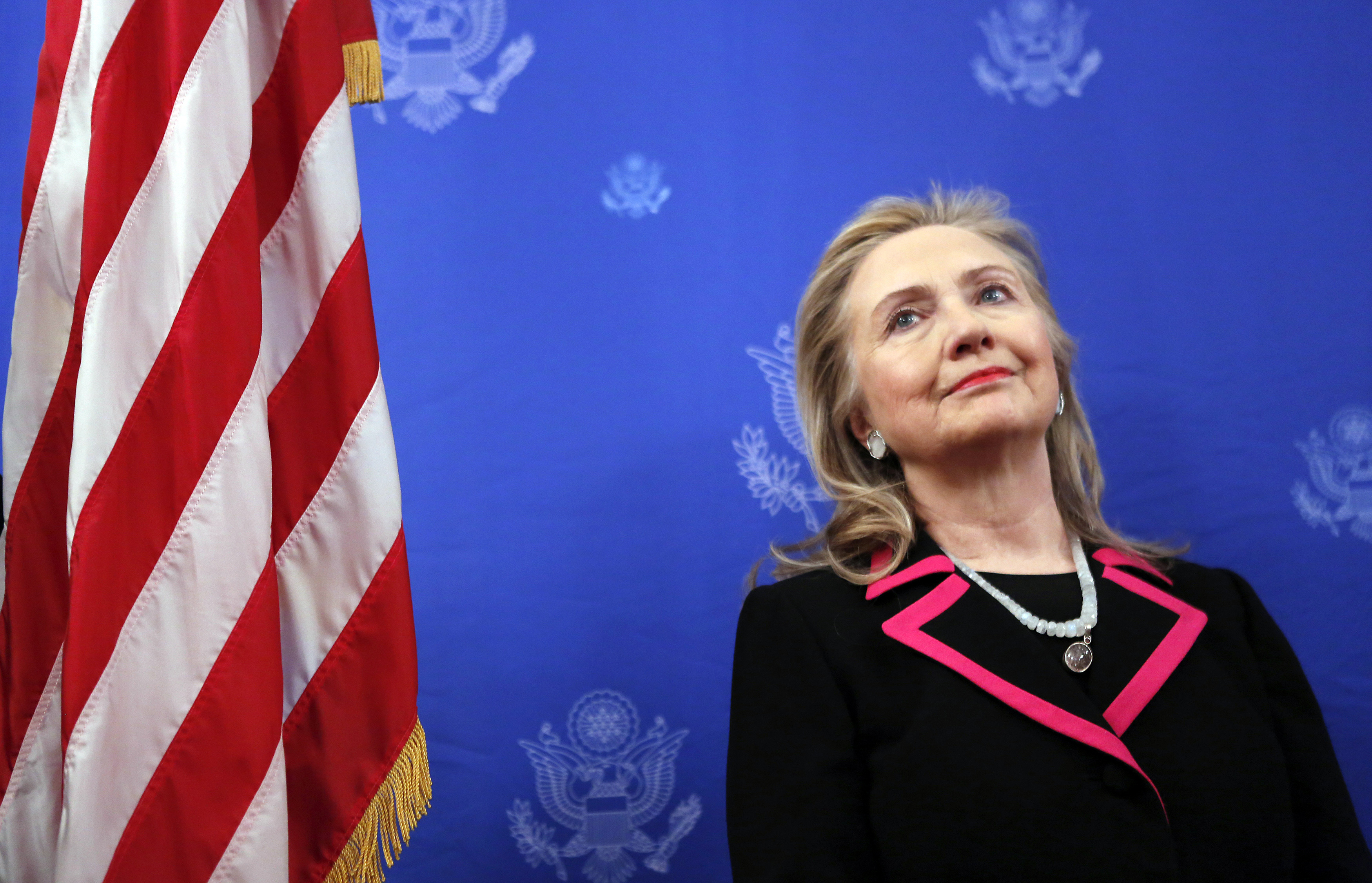 Secretary of State Hillary Clinton, as she is introduced to speak at the residence of the U.S. ambassador to Belgium in Brussels. Secretary of State Hillary Clinton, as she is introduced to speak at the residence of the U.S. ambassador to Belgium in Brussels.