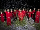 The Polyphonic Spree, under a shower of confetti. The Polyphonic Spree, under a shower of confetti.