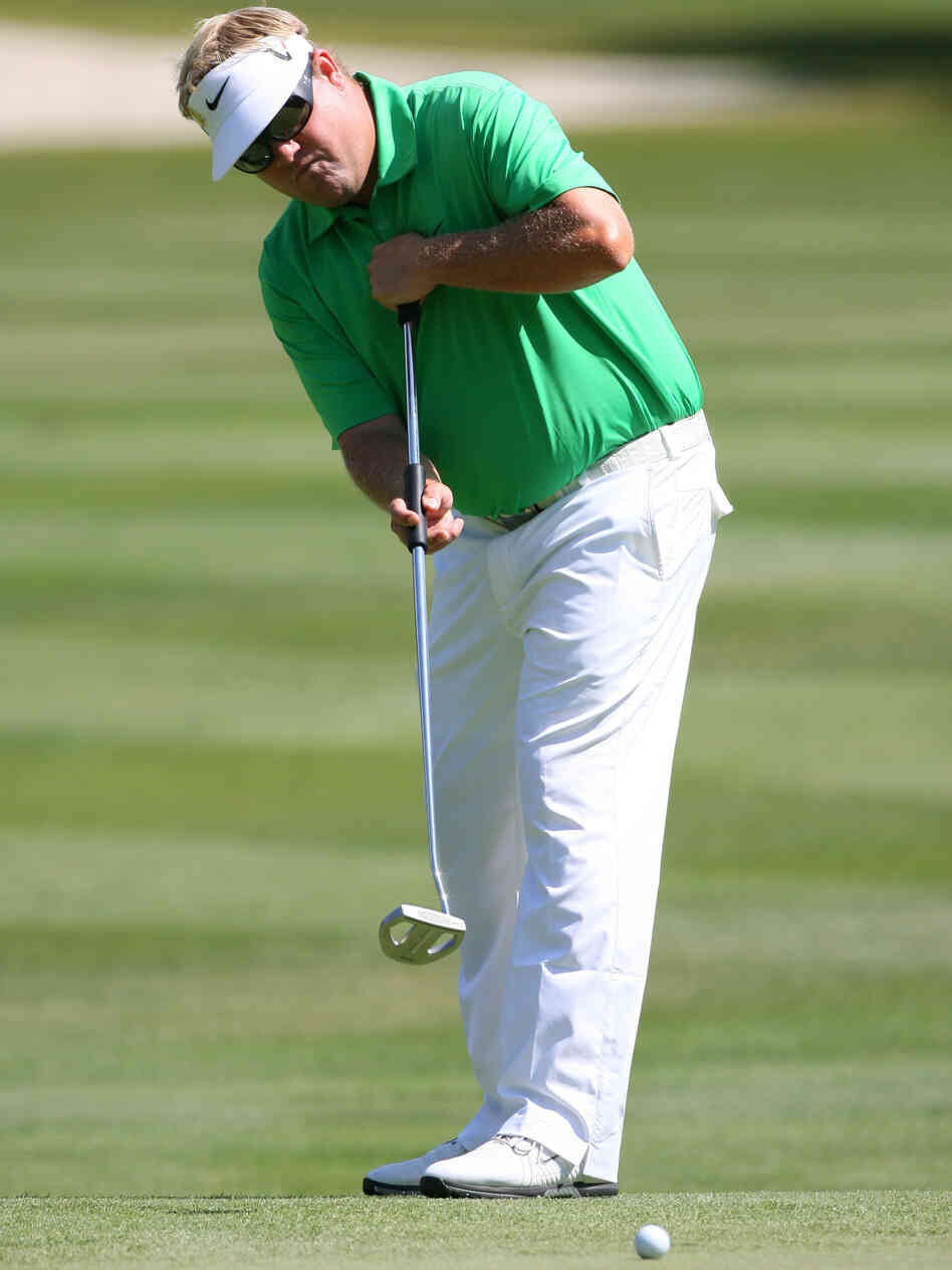 Carl Pettersson of Sweden putts for birdie on the eighth hole during the final round of the RBC Heritage at Harbour Town Golf Links on Hilton Head Island, S.C., in April. The long putter he uses is in danger of being banned.