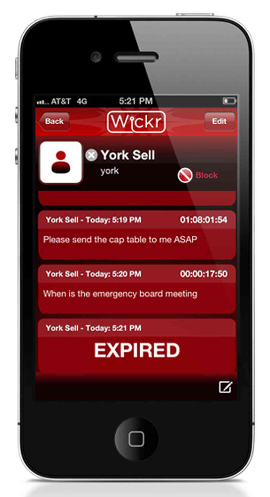 The Wickr iPhone app allows users to create self-destructing messages. The Wickr iPhone app allows users to create self-destructing messages.