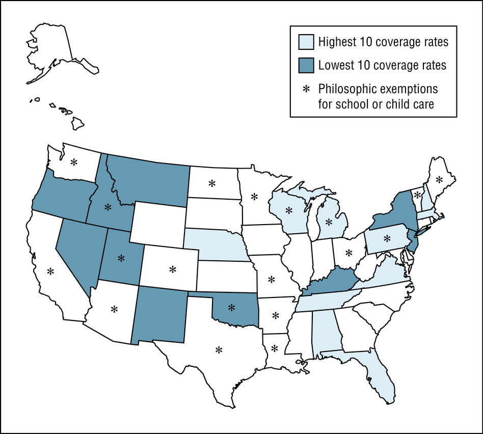 How laws on exemptions and vaccine coverage vary across the country. How laws on exemptions and vaccine coverage vary across the country.