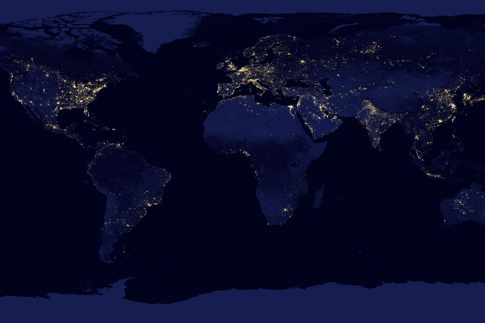 A view of the Earth's lights at night, acquired by the Suomi National Polar-orbiting Partnership (Suomi NPP) satellite.