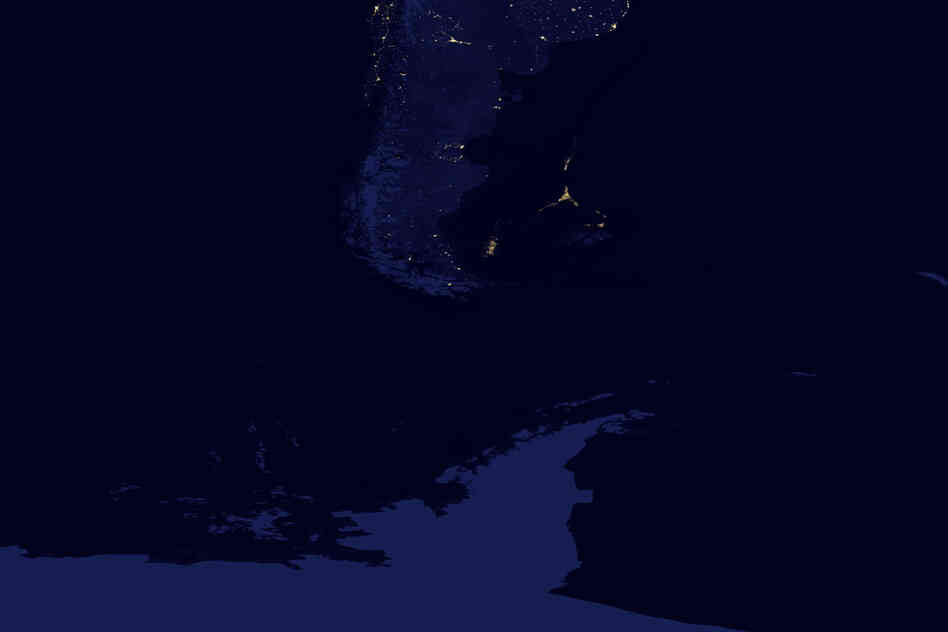 The southern tip of South America and Antarctica