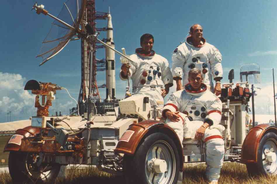 Apollo 17 was the sixth and final Apollo mission to the moon. Here, lunar module pilot Harrison "Jack" Schmitt, Cmdr. Eugene Cernan and command module pilot Ron Evans pose in the lunar vehicle.