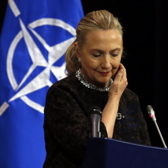 Secretary of State Hillary Rodham Clinton at a news conference Wednesday in  Brussels.