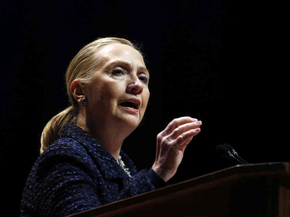 U.S. Secretary of State Hillary Clinton delivers a speech at Dublin City University in Ireland on Thursday. She also met with Russian Foreign Minister Sergei Lavrov to discuss Syria.