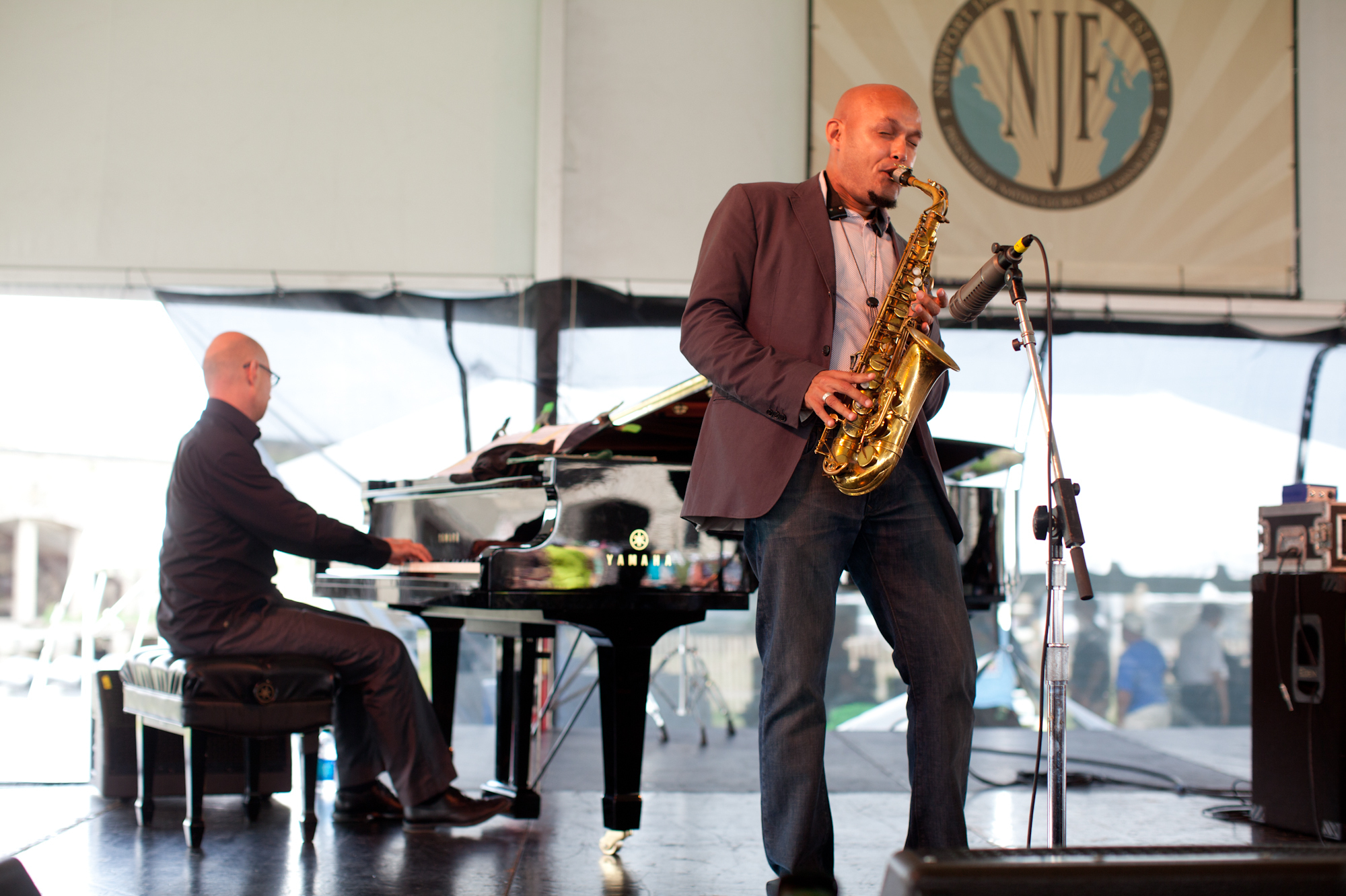 Saxophonist Miguel Zenón performs with pianist Laurent Coq at the 2012 Newport Jazz Festival.