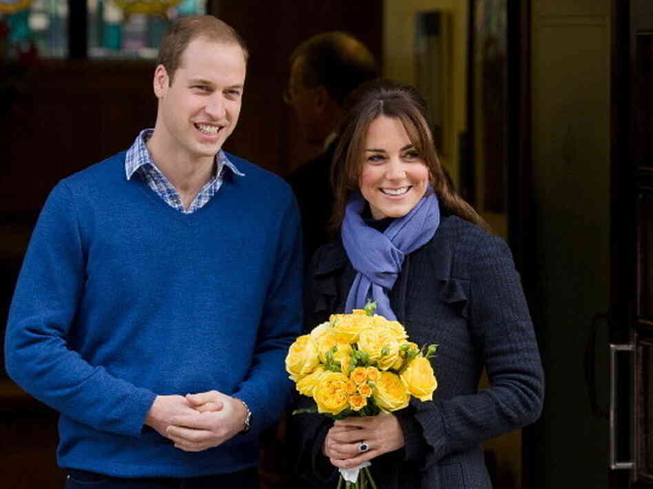 Britain's Prince William, the Duke of Cambridge, and his wife Catherine, Duchess of Cambridge, as she was released from King Edward VII hospital in central London earlier today.