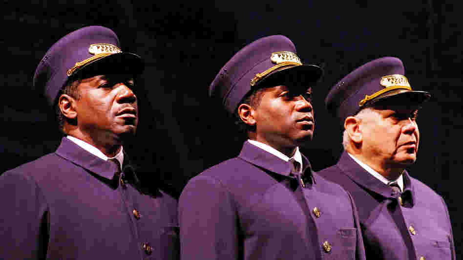 Left to right: Actors Cleavant Derricks (as Sylvester), Warner Miller (as Cephas) and Larry Marshall (as Monroe) star in Pullman Porter Blues.