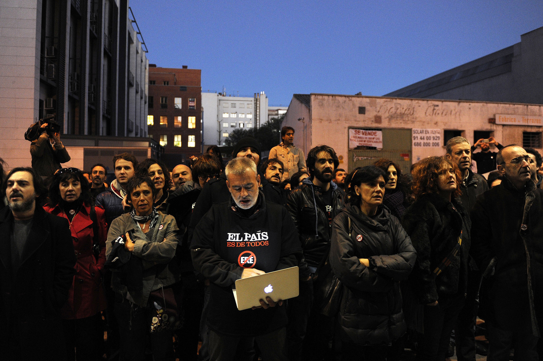 El Pais journalists demonstrate outside the newspaper's headquarters in Madrid last month.