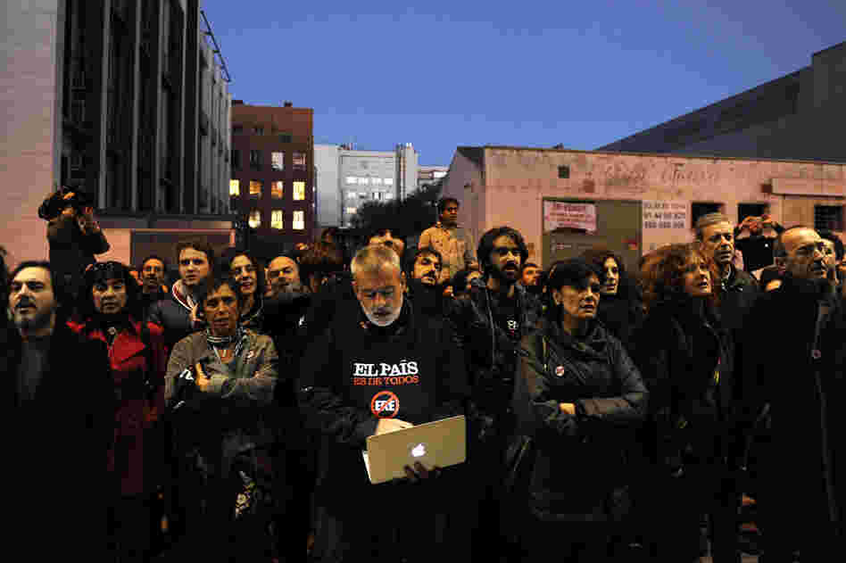 El Pais journalists demonstrate outside the newspaper's headquarters in Madrid last month.