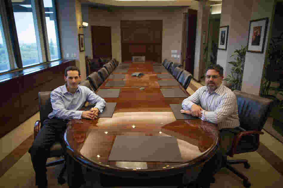 Orange County Register publisher Aaron Kushner (left) and company president Eric Spitz. This summer, Kushner's Boston-based investment firm, 2100 Trust, bought Freedom Communications and the Register.