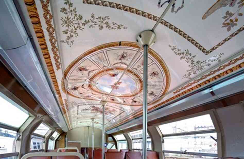 Each train's seven cars are decorated using sticker-like coverings made of a plastified film to reflect rooms or areas of Versailles.