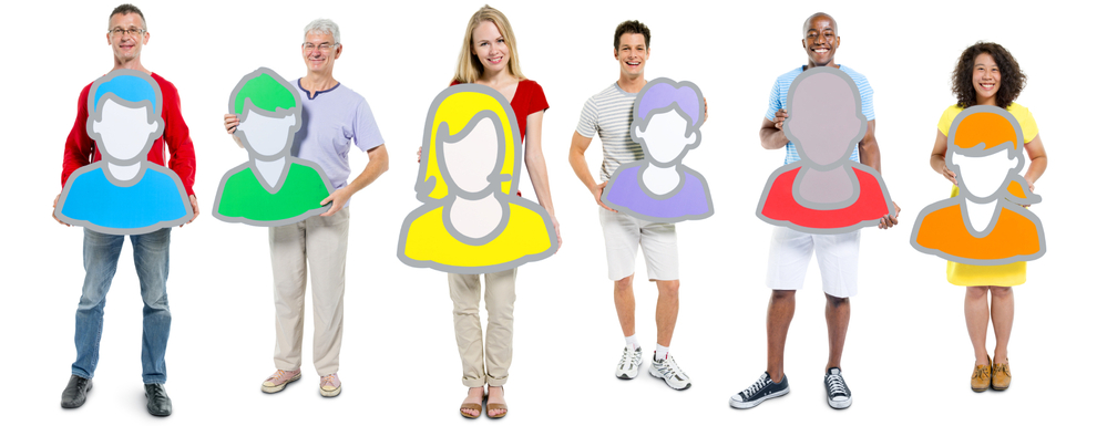 A group of people, each holding their own avatar.