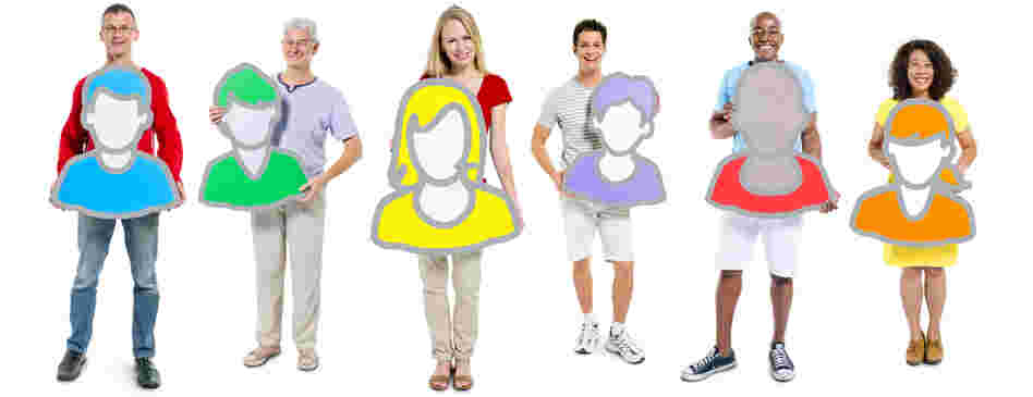 A group of people, each holding their own avatar.
