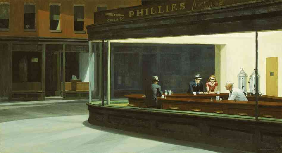 Edward Hopper is well-known in the U.S. for paintings such as Nighthawks (1942) — pensive, lonely portraits of people sitting together yet alone. He was less well-known in France, but an exhibit of his work at the Grand Palais has drawn impressive crowds. Edward Hopper is well-known in the U.S. for paintings such as Nighthawks (1942) — pensive, lonely portraits of people sitting together yet alone. He was less well-known in France, but an exhibit of his work at the Grand Palais has drawn impressive crowds.
