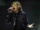 Mick Jagger performing Saturday night in Brooklyn — the Rolling Stones' first American date on the band's 50th anniversary tour.