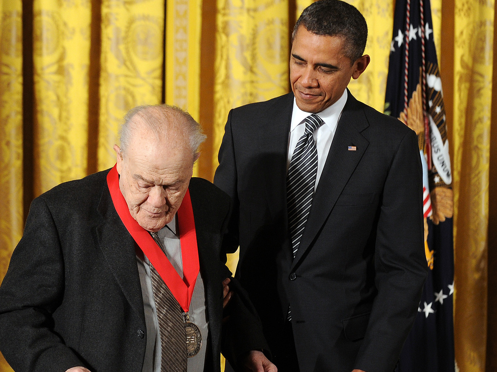 President Barack Obama and the late pianist and scholar Charles Rosen, after Rosen was presented with a 2011 National Humanities Medal on February 13.