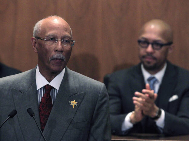 Detroit Mayor Dave Bing delivers his State of the City address on March 7. If Bing and the City Council can't agree on a plan to reduce the city's budget deficit, state officials are poised to take away their power over Detroit's finances.