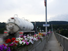 A water truck crosses the bridge into Towanda, Pa. The boom in natural gas also created a surge in truck traffic. A water truck crosses the bridge into Towanda, Pa. The boom in natural gas also created a surge in truck traffic.