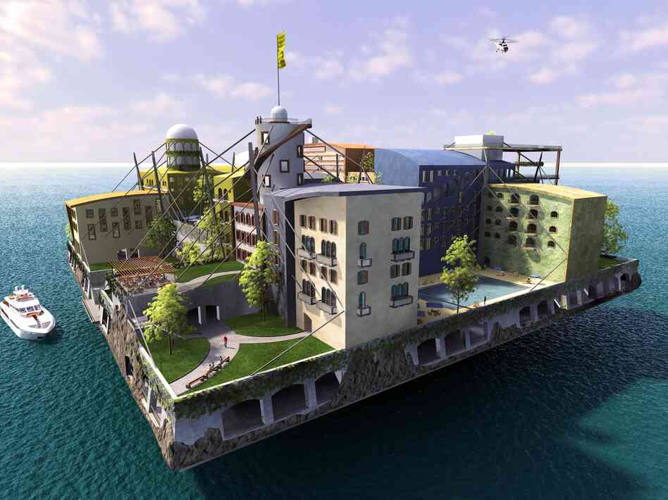 Andras Gyorfi's winning entry in The Seasteading Institute's 2009 design contest. The institute supports the idea of permanent, autonomous offshore communities, but it does not intend to construct its own seasteads.