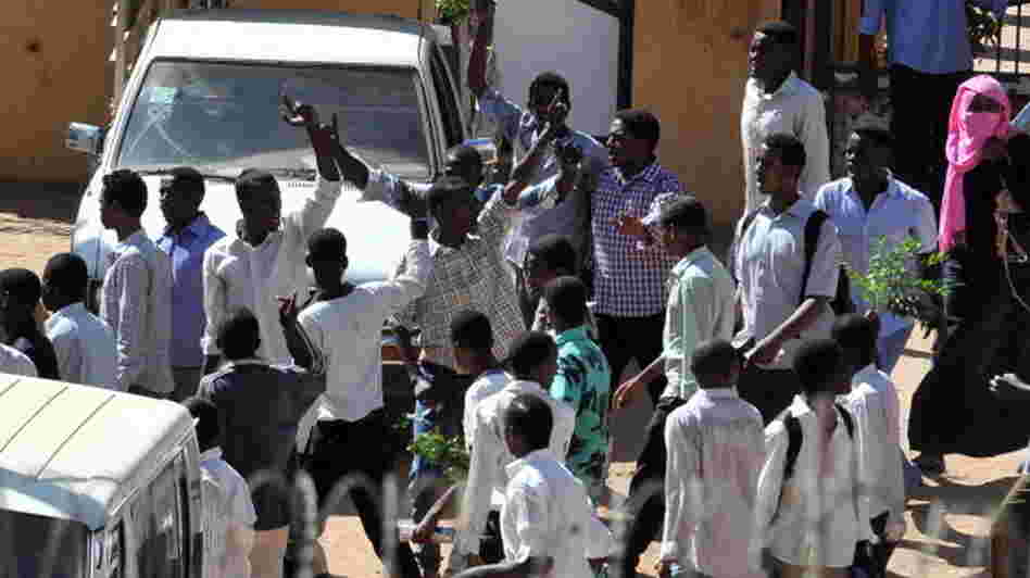 Sudanese students demonstrate in the Red Sea city of Port Sudan on Sunday. They were protesting after four students, originally from the Darfur region, were killed last week.