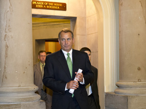 Speaker John Boehner leaves his office Tuesday and walks to the House floor to deliver remarks about negotiations with President Obama on the fiscal cliff.