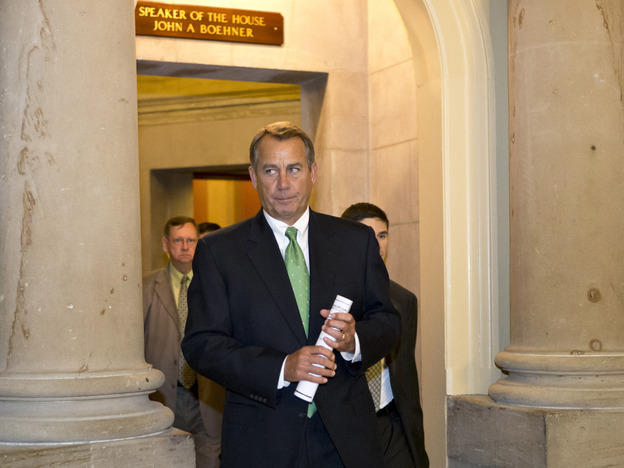 Speaker John Boehner leaves his office Tuesday and walks to the House floor to deliver remarks about negotiations with President Obama on the fiscal cliff.
