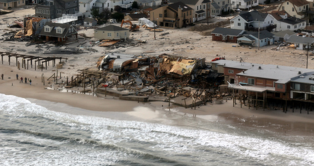 Superstorm Sandy caused massive beach erosion and damage to the Jersey shore. Some people say the beach restoration work, which will largely be paid for with federal tax dollars, will mostly help to protect expensive homes for the wealthy — people who have free access to the beach — while most communities would still be charging fees for public access. Superstorm Sandy caused massive beach erosion and damage to the Jersey shore. Some people say the beach restoration work, which will largely be paid for with federal tax dollars, will mostly help to protect expensive homes for the wealthy — people who have free access to the beach — while most communities would still be charging fees for public access.